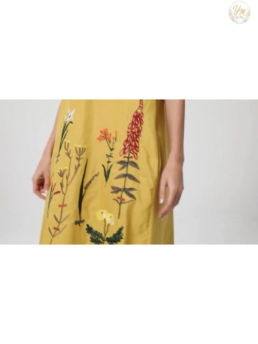 Linen Cotton Embroidered Boho Sundress Midi with Pockets